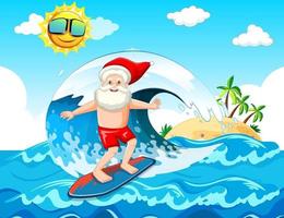 Santa Claus Surfen am Strand für Sommer Weihnachten vektor