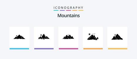 bergen glyf 5 ikon packa Inklusive kulle. berg. natur. scen. kulle. kreativ ikoner design vektor