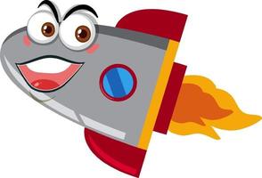 Raketenschiffkarikatur mit glücklichem Gesicht auf weißem Hintergrund vektor