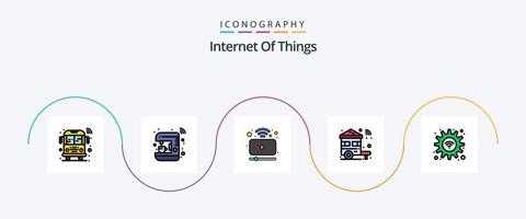 internet av saker linje fylld platt 5 ikon packa Inklusive redskap. wifi. smart. växla. Hem vektor