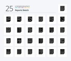 Berichte skizzieren 25 solides Glyphen-Icon-Paket einschließlich Torte. dokumentieren. Buchseite. Daten. Buchseite vektor