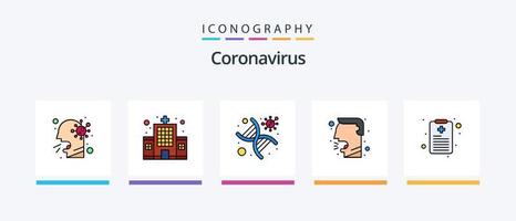 coronavirus linje fylld 5 ikon packa Inklusive labb. tecken. hälsa Diagram. sjukvård. medica. kreativ ikoner design vektor
