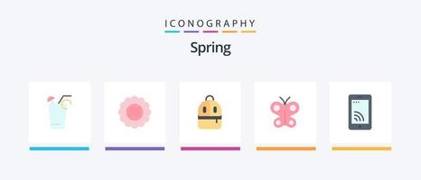 Spring Flat 5 Icon Pack inklusive Handy. Insekt. Frühling. Fliege. lesen. kreatives Symboldesign vektor