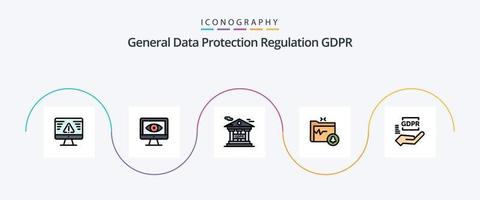 gdpr-Linie gefülltes flaches 5-Icon-Paket inklusive Hand. Einhaltung. finanziell. sicherer Ordner. Ordner vektor