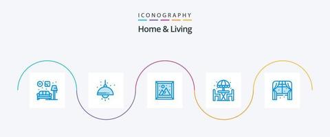 Home and Living Blue 5 Icon Pack inklusive Home. Tisch. Bild. Abendessen. heim vektor