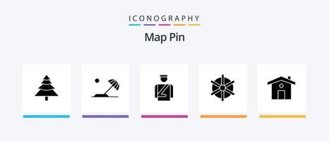 Map Pin Glyph 5 Icon Pack inklusive Reisen. heim. Hotel. Rad. Schiff. kreatives Symboldesign vektor