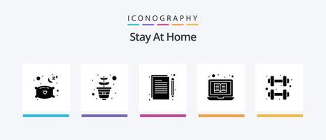 Bleib zu Hause Glyph 5 Icon Pack inklusive Zuhause. Online-Bibliothek. Inhalt. Tutorials. Ausbildung. kreatives Symboldesign vektor