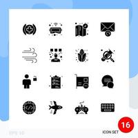 Stock Vector Icon Pack mit 16 Linienzeichen und Symbolen für die grafische Gestaltung der Karte Windrichtung editierbare Vektordesign-Elemente