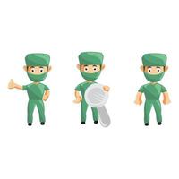 uppsättning söta tecknade manliga sjuksköterskor i olika poser vektor