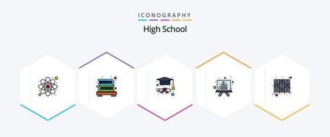 High School 25 Filledline Icon Pack inklusive Rack. Möbel. Abschluss. Schublade. Formel vektor