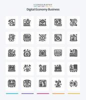 kreativ digital ekonomi företag 25 översikt ikon packa sådan som överföra. euro. bärbar dator. dollar. tangentbord vektor