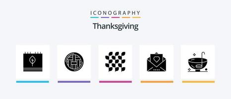 Thanksgiving Glyph 5 Icon Pack inklusive Liebesbrief. Herz. Kuchen. Hirse. Getreide. kreatives Symboldesign vektor