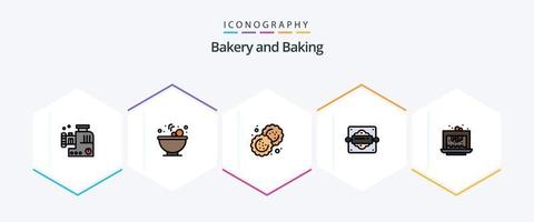 Backen 25 Filledline Icon Pack inklusive Café. Backen. Keks. Brot Nudelholz. Backen vektor