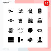 Piktogrammsatz von 16 einfachen soliden Glyphen der Welt verbindet gesperrtes WLAN-Zeichen editierbare Vektordesign-Elemente vektor