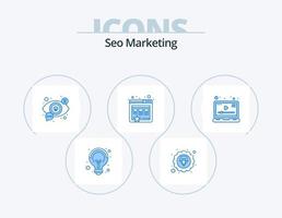 SEO-Marketing blau Icon Pack 5 Icon-Design. Video. Medien. suchen. Marketing. Lesezeichen vektor