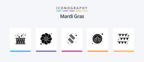 Mardi Gras Glyph 5 Icon Pack inklusive Girlande. Maske. Feder. Dublone. Karneval. kreatives Symboldesign vektor