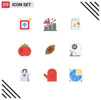 9 flaches Farbpaket der Benutzeroberfläche mit modernen Zeichen und Symbolen des Ballfruchtberichts Tomatengeschäfts editierbare Vektordesignelemente vektor