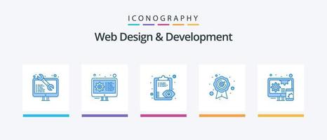 Webdesign und Entwicklung Blue 5 Icon Pack inklusive Design. Qualität. Einstellungen. Qualitätskontrolle. Zwischenablage. kreatives Symboldesign vektor