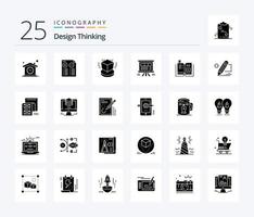 Design Thinking 25 Solid Glyph Icon Pack inklusive Diagramm. Planke. Minus. Analytik. Objekt vektor