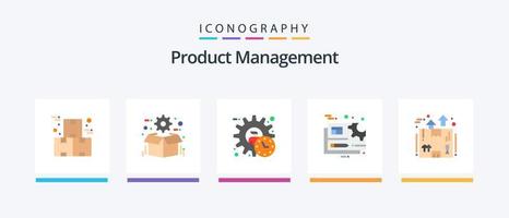 Produktmanagement Flat 5 Icon Pack inklusive Ausrüstung. dokumentieren. Paket. Zeit. Manager. kreatives Symboldesign vektor