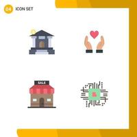 flaches Icon-Set für mobile Schnittstellen mit 4 Piktogrammen von editierbaren Vektordesign-Elementen der Bankshop-Immobilien-Wohltätigkeitsorganisation Fintech-Industrie vektor