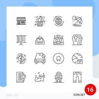 Stock Vector Icon Pack mit 16 Linienzeichen und Symbolen für Business-Regenschirm-Tagessonne online bearbeitbare Vektordesign-Elemente