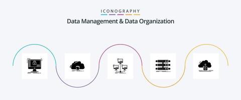 Datenmanagement und Datenorganisation Glyph 5 Icon Pack inklusive Rack. Server. Daten. Computer. Verbindung vektor