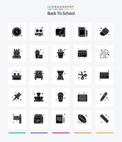 kreativ zurück in die Schule 25 Glyphen solide schwarze Symbolpackung wie Bildung. Schreiben. Computer. Schreibwaren. Notizbuch vektor