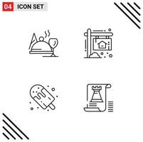 Stock Vector Icon Pack mit 4 Zeilen Zeichen und Symbolen für Hotel Dessert Glas Home Eis am Stiel editierbare Vektordesign-Elemente