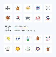 20 USA Flat Color Icon Pack wie American Food State Cream Cola vektor