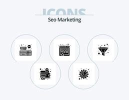 SEO-Marketing-Glyphen-Icon-Pack 5 Icon-Design. Analyse. Webseite. Einstellungen. Lesezeichen. Klaviatur vektor