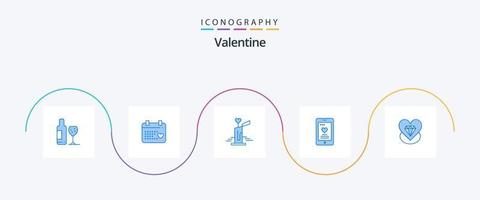Valentine Blue 5 Icon Pack inklusive Liebe. Hochzeit. Kerze. Telefon. Zelle vektor