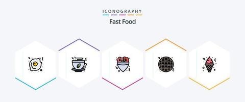 Fast-Food-Icon-Pack mit 25 gefüllten Linien, einschließlich Essen. Eiscreme. Essen. Kegel. Essen vektor