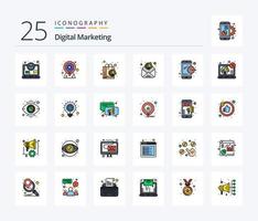 digitales Marketing 25 Zeilen gefülltes Icon Pack inklusive digitalem Marketing. E-Mail Marketing. Stift. digitales Marketing. Einkaufen vektor