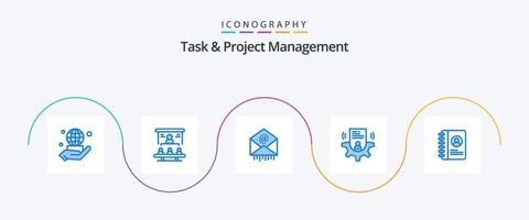 uppgift och projekt förvaltning blå 5 ikon packa Inklusive bok. profil. projektor. användare. företag vektor