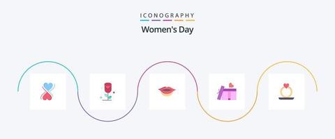 Womens Day Flat 5 Icon Pack inklusive Geschenkbox. Damen. Liebe. Frauen. Lippen vektor