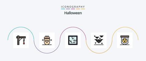 halloween linje fylld platt 5 ikon packa Inklusive halloween. natt. mask. halloween. fladdermus vektor