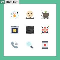 piktogram uppsättning av 9 enkel platt färger av fordon hemsida köpa sida browser redigerbar vektor design element