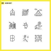 9 kreative Symbole moderne Zeichen und Symbole der Hilfe Geist Programmierung Camping Mann Büro editierbare Vektordesign-Elemente vektor