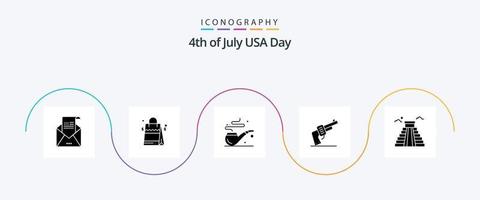 USA glyf 5 ikon packa Inklusive landmärke. amerikansk. amerikansk. vapen. pistol vektor