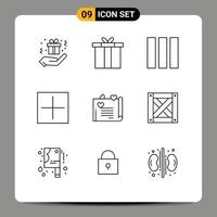 Stock Vector Icon Pack mit 9 Zeilenzeichen und Symbolen für Liebeshochzeitskartenlayout Liebesbrief offen editierbare Vektordesign-Elemente