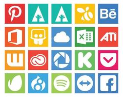 20 Social Media Icon Pack inklusive Drupal Pocket Ati Kickstarter Adobe vektor