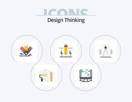 Design Thinking Flat Icon Pack 5 Icon-Design. Bolzen. Zeichnung. Zeichnung. Bleistift. Uhr vektor