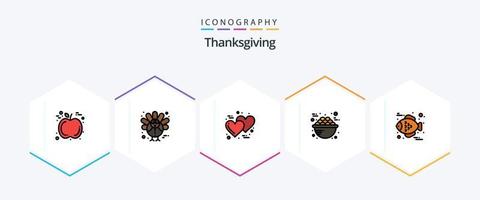 Thanksgiving 25 Filledline Icon Pack inklusive Essen. Essen. Liebe. Frühstück. Essen vektor