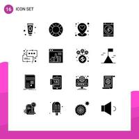 modern uppsättning av 16 fast glyfer och symboler sådan som meddelanden smartphone ui data Blåtand redigerbar vektor design element
