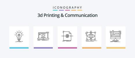 3D-Druck und Kommunikationsleitung 5 Icon Pack inklusive Internet. Daten. Netzwerk. Telefon. Telefon. kreatives Symboldesign vektor