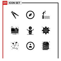 Stock Vector Icon Pack mit 9 Zeilen Zeichen und Symbolen für Mann Business Jump Notification Alert editierbare Vektordesign-Elemente