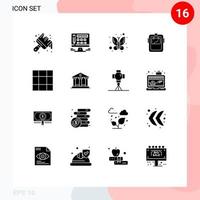 uppsättning av 16 kommersiell fast glyfer packa för Bank rutnät insekt huvudbonader skydd redigerbar vektor design element