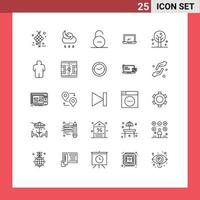 Stock Vector Icon Pack mit 25 Zeilenzeichen und Symbolen für Hardware-Desktop-Wettercomputer sicher bearbeitbare Vektordesign-Elemente