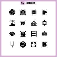 16 solides Glyphenpaket der Benutzeroberfläche mit modernen Zeichen und Symbolen der bearbeitbaren Vektordesignelemente der Koffergepäckeinkaufsversicherungskunst vektor
